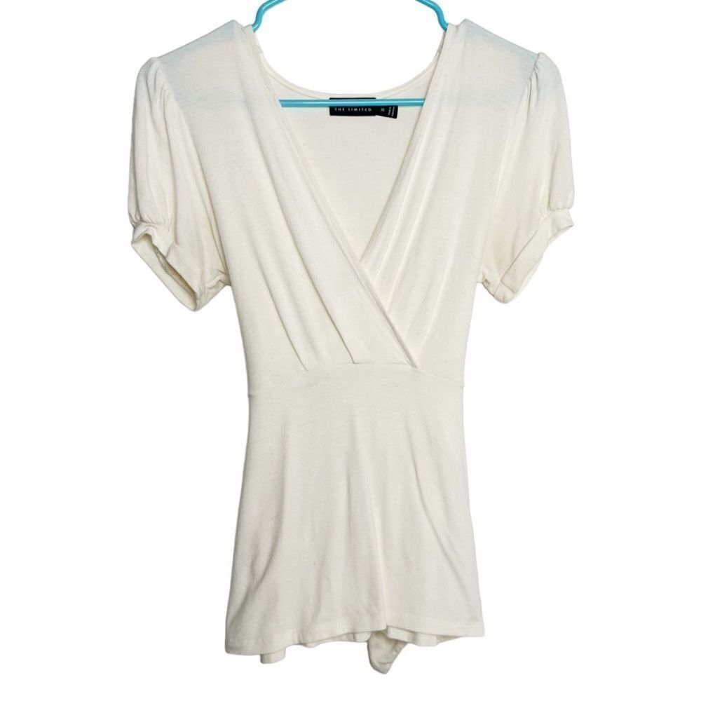 The Limited V Neck Back Tie Short Sleeve Top Off White Size XS